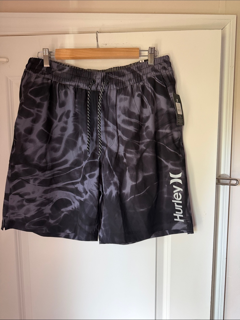 Hurley Black Marble-Print Men’s Swim Shorts